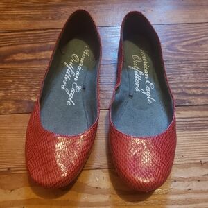 American Eagle Outfitters Red Snake-Embossed Ballet Flats